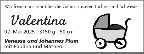 Glückwunschanzeige von Valentina Plum von Zeitung am Sonntag