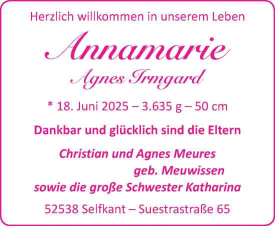 Glückwunschanzeige von Agnes  Irmgard von Zeitung am Sonntag