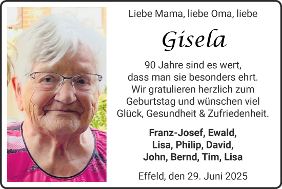 Glückwunschanzeige von Gisela  von Zeitung am Sonntag