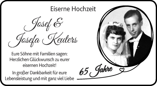 Glückwunschanzeige von Josef und Josefa Keuters von Aachener Zeitung