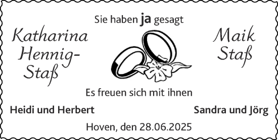 Glückwunschanzeige von Katharina und Maik Hennig-Staß und Staß von Zeitung am Sonntag