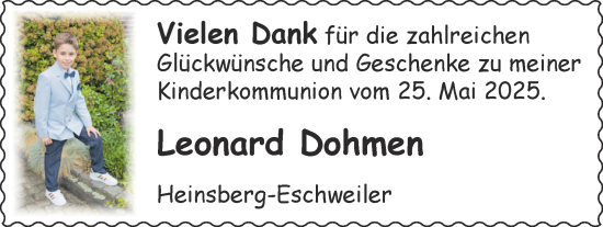 Glückwunschanzeige von Leonard  Dohmen von Zeitung am Sonntag