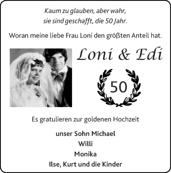 Glückwunschanzeige von Loni  von Zeitung am Sonntag