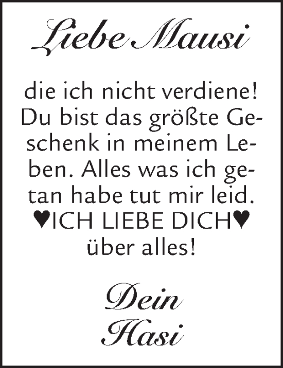 Glückwunschanzeige von Mausi  von Zeitung am Sonntag