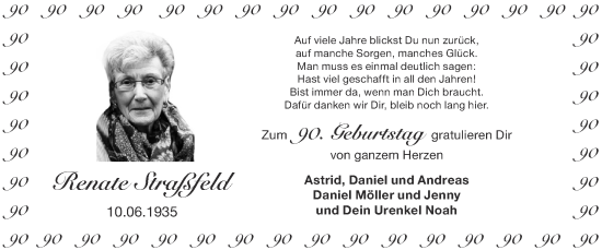 Glückwunschanzeige von Renate Straßfeld von Zeitung am Sonntag