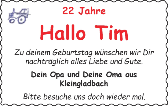 Glückwunschanzeige von Tim  von Zeitung am Sonntag