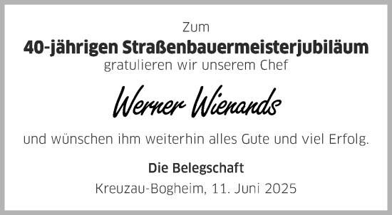 Glückwunschanzeige von Werner Wienands von Aachener Zeitung
