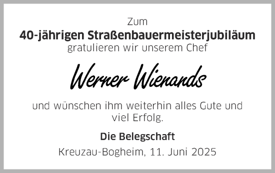 Glückwunschanzeige von Werner Wienands von Zeitung am Sonntag