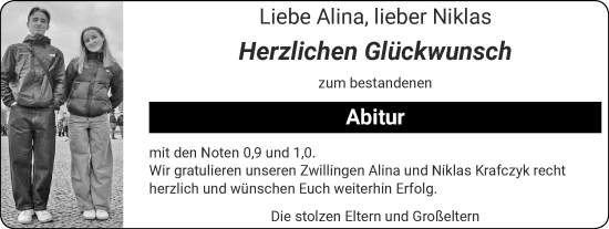 Glückwunschanzeige von Alina & Niklas  von Zeitung am Sonntag