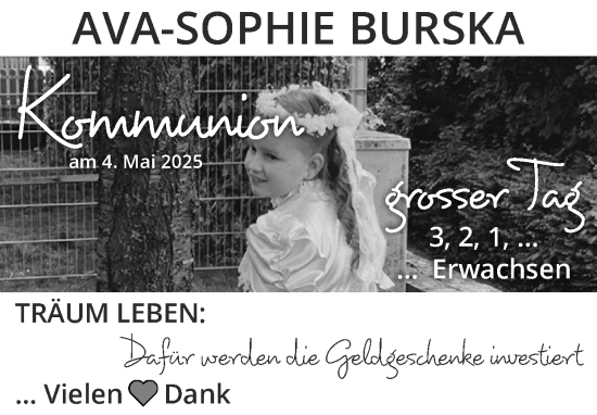 Glückwunschanzeige von Ava-Sophia Burska von Zeitung am Sonntag