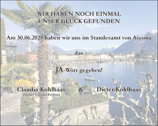 Glückwunschanzeige von Claudia und Dieter Kohlhaas von Aachener Zeitung