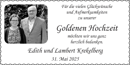 Glückwunschanzeige von Edith und Lamberg Krekelberg von Zeitung am Sonntag