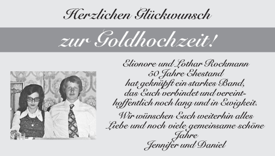 Glückwunschanzeige von Elionore Rockmann von Zeitung am Sonntag