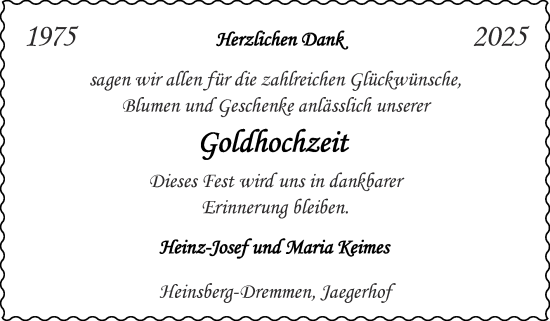 Glückwunschanzeige von Heinz-Josef und Maria Keimes von Zeitung am Sonntag