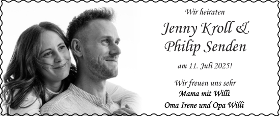 Glückwunschanzeige von Jenny Kroll  Philip Senden von Zeitung am Sonntag