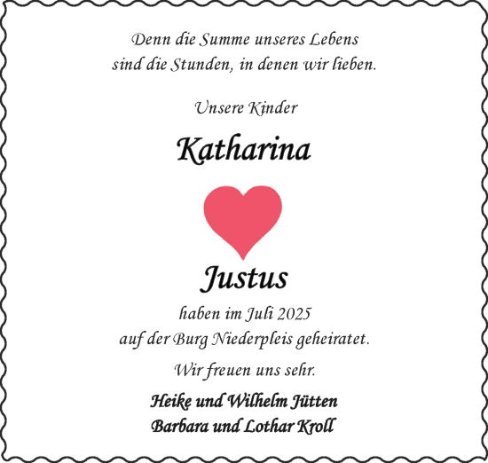 Glückwunschanzeige von Katharina und Justus  von Zeitung am Sonntag