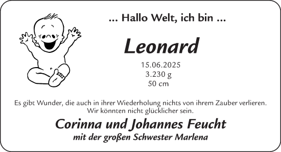 Glückwunschanzeige von Leonard  von Zeitung am Sonntag