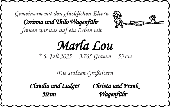 Glückwunschanzeige von Marla Lou von Zeitung am Sonntag