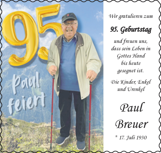 Glückwunschanzeige von Paul Breuer von Zeitung am Sonntag