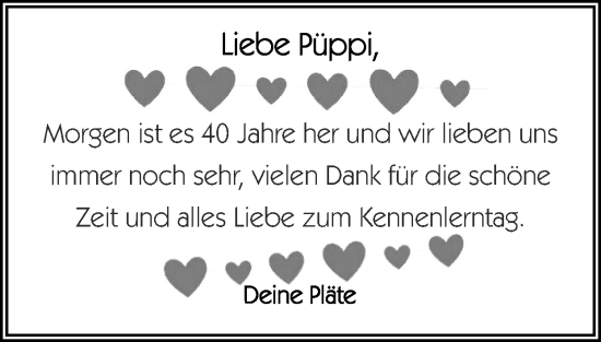 Glückwunschanzeige von Püppi  von Zeitung am Sonntag