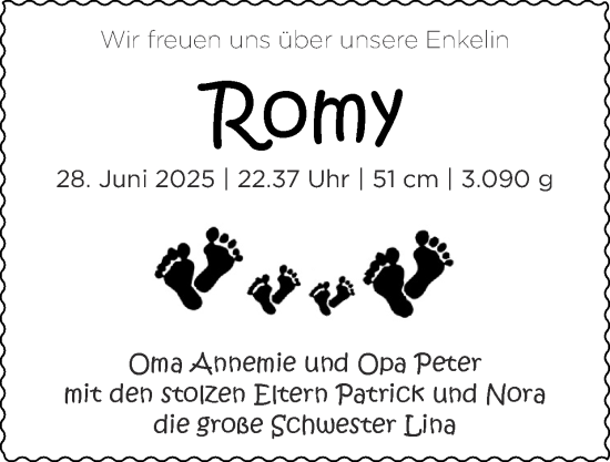 Glückwunschanzeige von Romy  von Zeitung am Sonntag