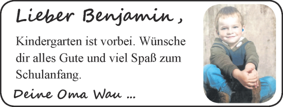 Glückwunschanzeige von Benjamin  von Zeitung am Sonntag