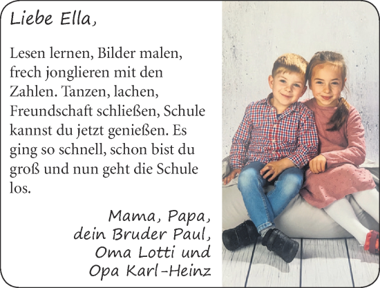 Glückwunschanzeige von Ella  von Zeitung am Sonntag
