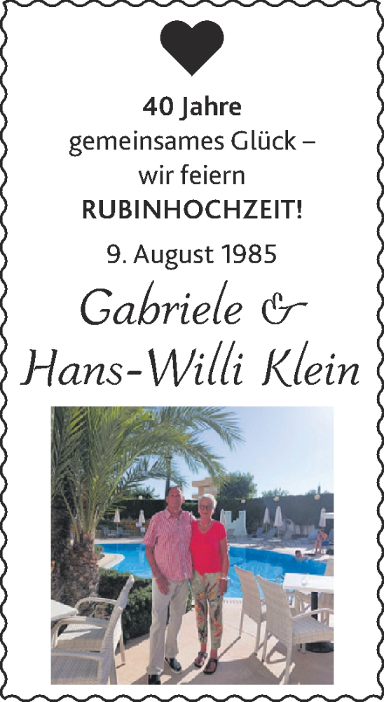 Glückwunschanzeige von Gabriele und Hans-Willi  Klein von Zeitung am Sonntag