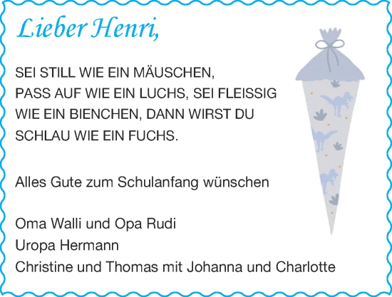 Glückwunschanzeige von Henri  von Zeitung am Sonntag