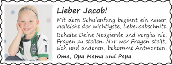 Glückwunschanzeige von Jacob  von Zeitung am Sonntag