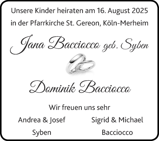 Glückwunschanzeige von Jana und Dominik Bacciacca  von Zeitung am Sonntag