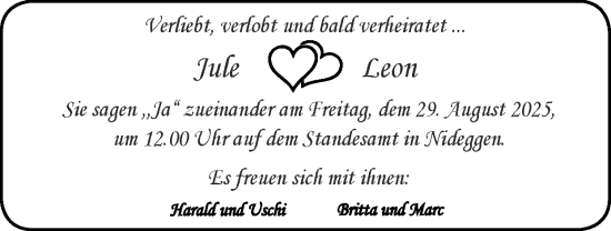 Glückwunschanzeige von Jule & Leon   von Zeitung am Sonntag