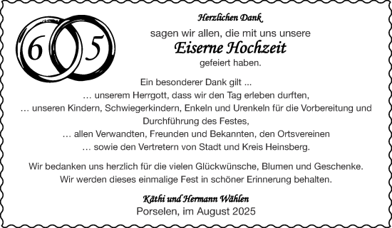 Glückwunschanzeige von Käthi & Hermann Wählen von Zeitung am Sonntag