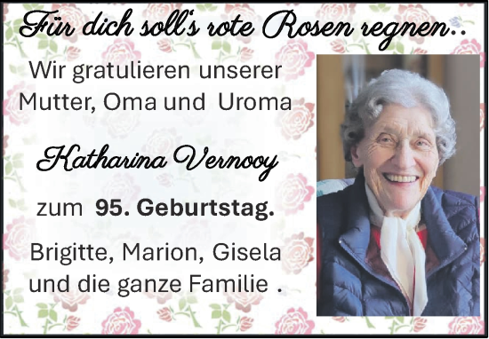 Glückwunschanzeige von Katharina Vernooy von Zeitung am Sonntag