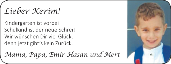 Glückwunschanzeige von Kerim  von Zeitung am Sonntag