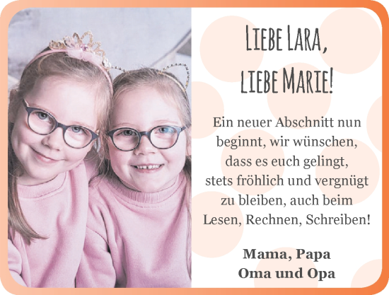 Glückwunschanzeige von Lara & Marie  von Zeitung am Sonntag