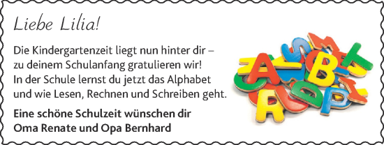 Glückwunschanzeige von Lilia  von Zeitung am Sonntag