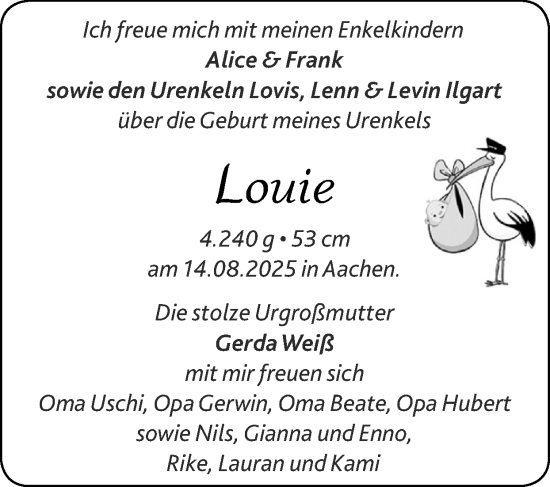 Glückwunschanzeige von Louie  von Zeitung am Sonntag