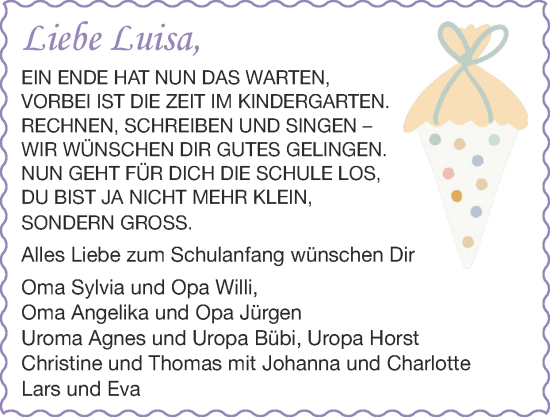 Glückwunschanzeige von Luisa  von Zeitung am Sonntag