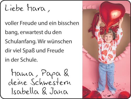 Glückwunschanzeige von MAra  von Zeitung am Sonntag