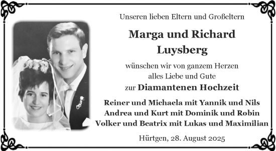 Glückwunschanzeige von Marga und Richard Luysberg von Aachener Zeitung