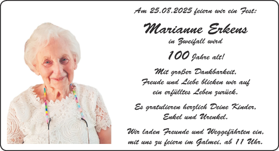 Glückwunschanzeige von Marianne Erkens von Zeitung am Sonntag