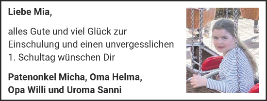 Glückwunschanzeige von Mia  von Zeitung am Sonntag