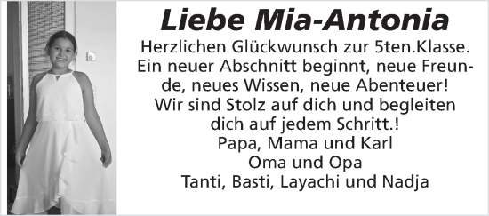 Glückwunschanzeige von Mia-Antonia  von Zeitung am Sonntag