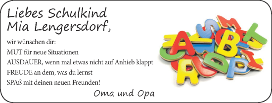 Glückwunschanzeige von Mia Lengersdorf von Zeitung am Sonntag