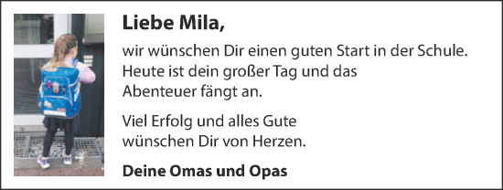 Glückwunschanzeige von Mila  von Zeitung am Sonntag