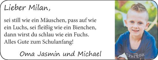 Glückwunschanzeige von Milan  von Zeitung am Sonntag