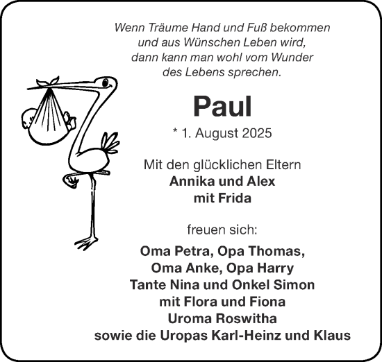 Glückwunschanzeige von Paul  von Zeitung am Sonntag