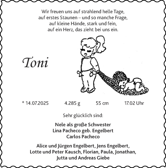 Glückwunschanzeige von Toni  von Zeitung am Sonntag