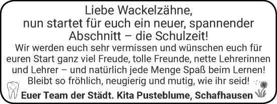 Glückwunschanzeige von Wackelzähne  von Zeitung am Sonntag